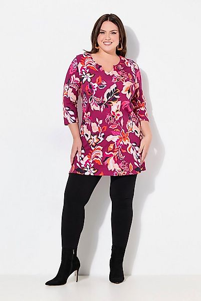 Ulla Popken Longshirt Longshirt Blüten A-Linie Tunika-Ausschnitt 3/4-Arm günstig online kaufen