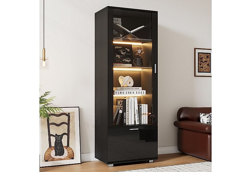 Merax Standvitrine hochglanz Vitrine mit LED-Beleuchtung (1-St., Schrank Ho günstig online kaufen