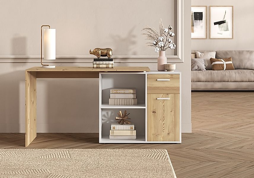 FMD Eckschreibtisch "AUGSBURG", Schreibtisch/Sideboard m. Stauraum, beidsei günstig online kaufen