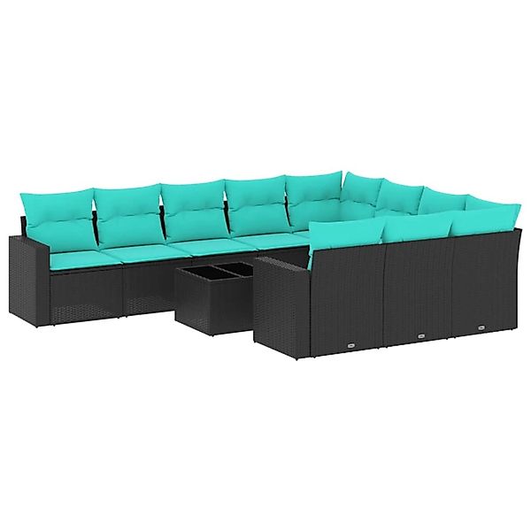 vidaXL 11-Tlg Garten-Sofagarnitur mit Kissen Schwarz Poly Rattan 3219487 günstig online kaufen