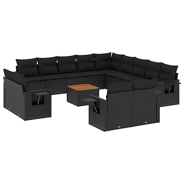 vidaXL 14-Tlg Garten-Sofagarnitur mit Kissen Schwarz Poly Rattan 3257168 günstig online kaufen