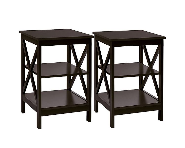 COSTWAY Nachttisch (2-St), 3 Ebenen, X-förmig, Holz 40 x 40 x 61cm günstig online kaufen