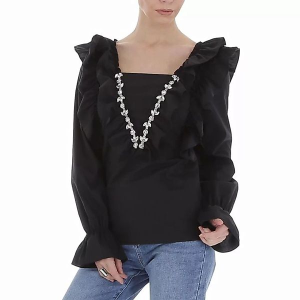 Ital-Design Rüschenbluse Damen Party & Clubwear Rüschen Bluse in Schwarz günstig online kaufen