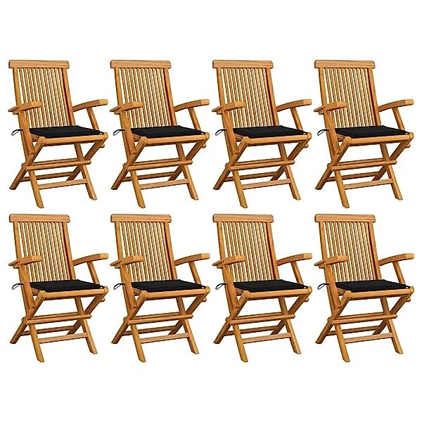 vidaXL Gartenstühle mit Schwarzen Kissen 8 Stk Massivholz Teak 3072896 günstig online kaufen