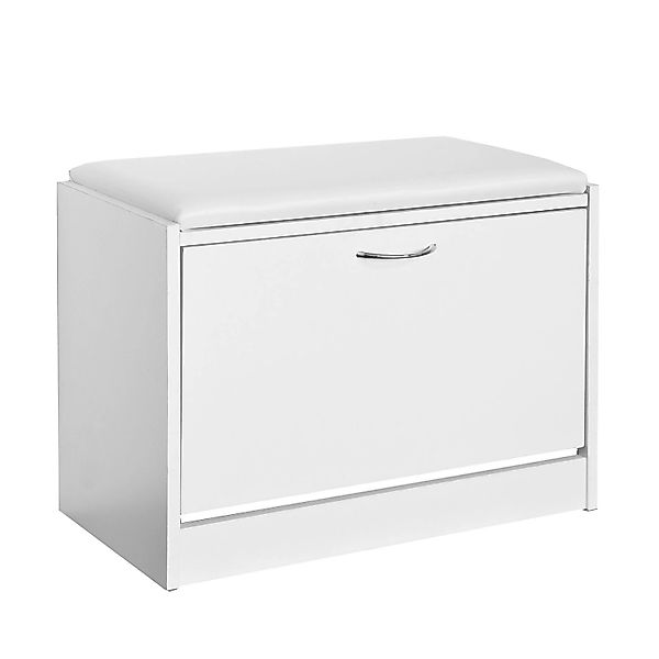 SoBuy Schuhbank mit Sitzkissen und 1 Klappe MDF PU Weiß FSR16-W günstig online kaufen
