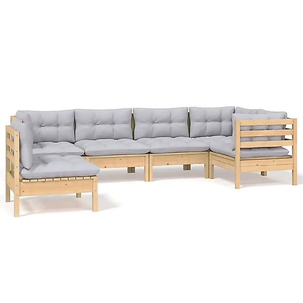 vidaXL 6-Tlg Garten-Lounge-Set mit Grauen Kissen Kiefernholz 3096417 günstig online kaufen
