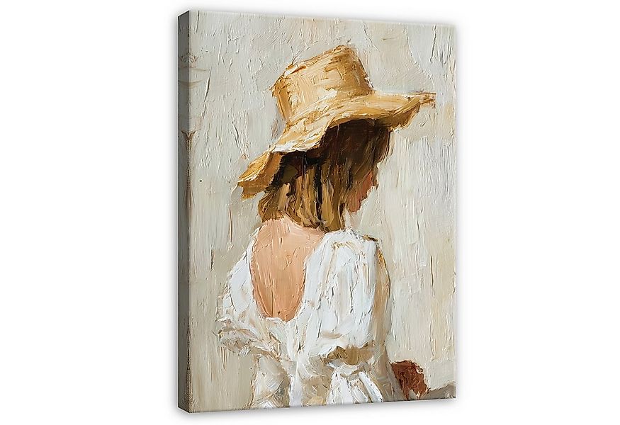Wallarena Leinwandbild Frau mit Hut Weiß Beige Boho Aquarell Wandbilder Wan günstig online kaufen