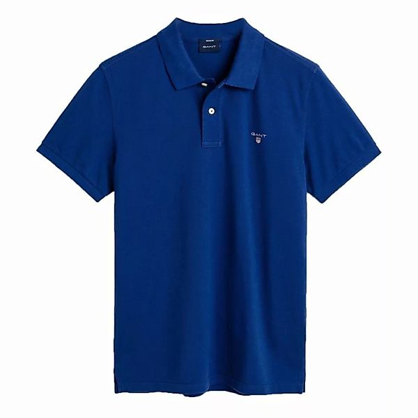 GANT Herren Poloshirt - Pique RUGGER, Halbarm, Knopfleiste, Unifarben Blau günstig online kaufen