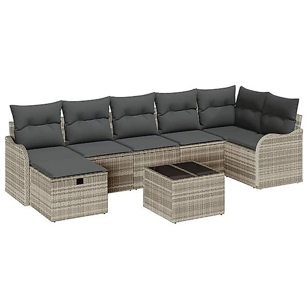vidaXL Sofa Set mit Kissen mit Speicher 8-Tlg Hellgrau Poly-Rattan 3359011 günstig online kaufen