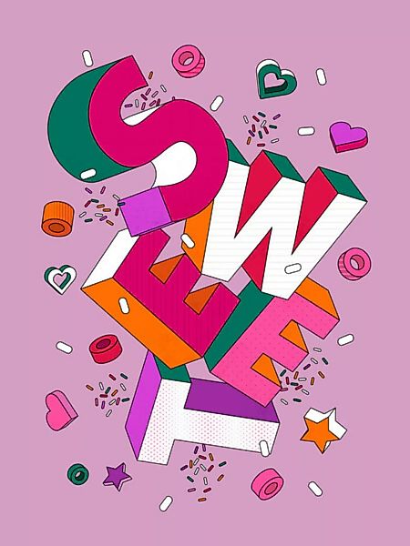 Poster / Leinwandbild - Sweet - Colorful 3d Typography On Pink günstig online kaufen