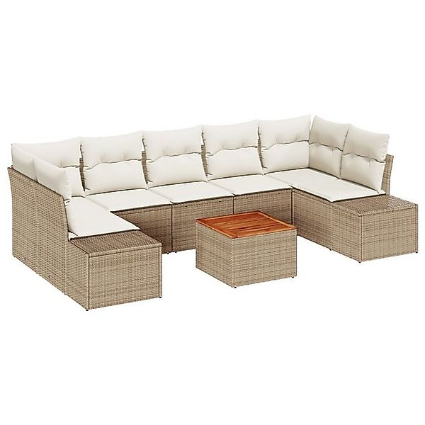 vidaXL Loungesofa 8-teiliges Garten-Sofa-Set mit Kissen in Beige, Poly-Ratt günstig online kaufen