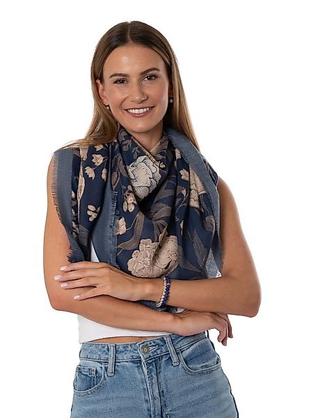 MayTree Modeschal Großes Modetuch Cashmere Feeling 130x130cm Floral blau, ( günstig online kaufen