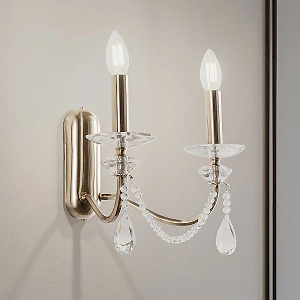 Wandleuchte Adone, 2-flg., messing, Höhe 30 cm, Kristallglas günstig online kaufen