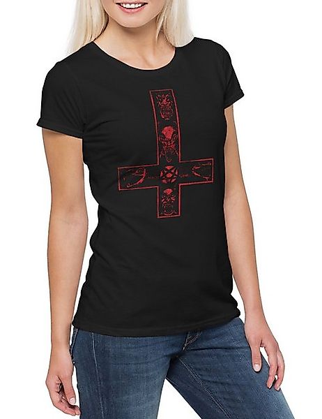 Urban Backwoods Print-Shirt Satanic Cross Damen T-Shirt Aleister Pentagram günstig online kaufen