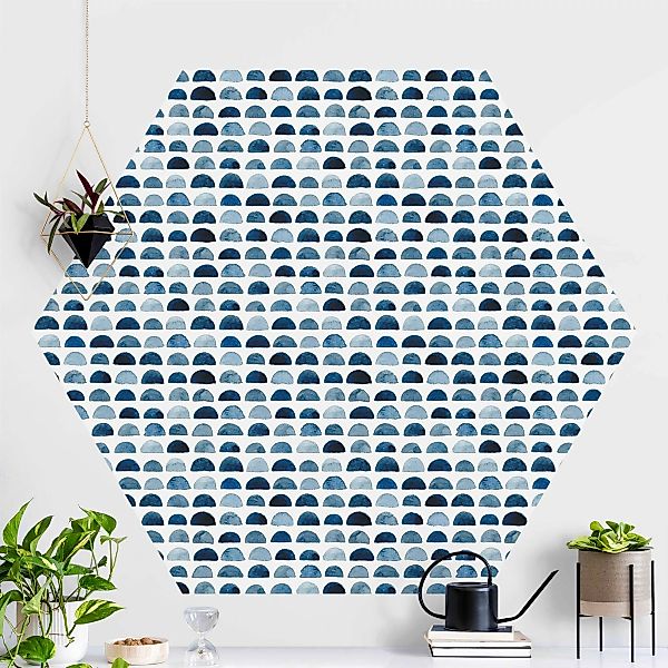 Hexagon Mustertapete Aquarell Halbkreise in Indigo günstig online kaufen