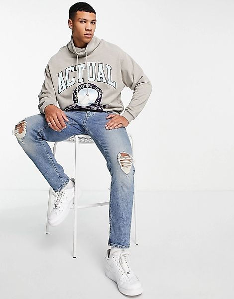 ASOS Actual – Oversize-Sweatshirt in Hellbeige meliert mit Stehkragen mit K günstig online kaufen