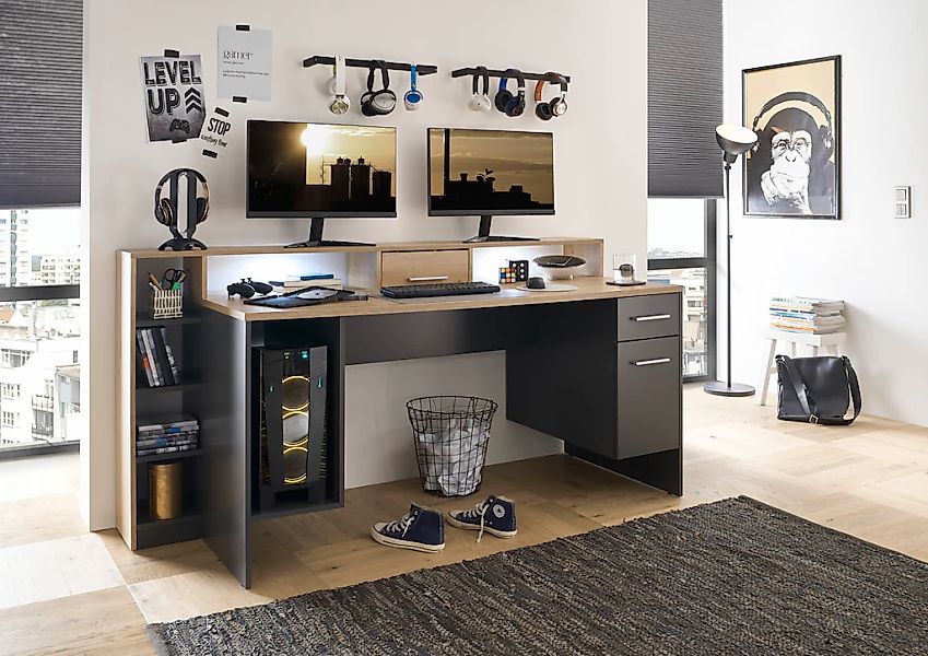 BEGA OFFICE Gamingtisch "Highscore 4", Grau inkl. LED Beleuchtung, Computer günstig online kaufen