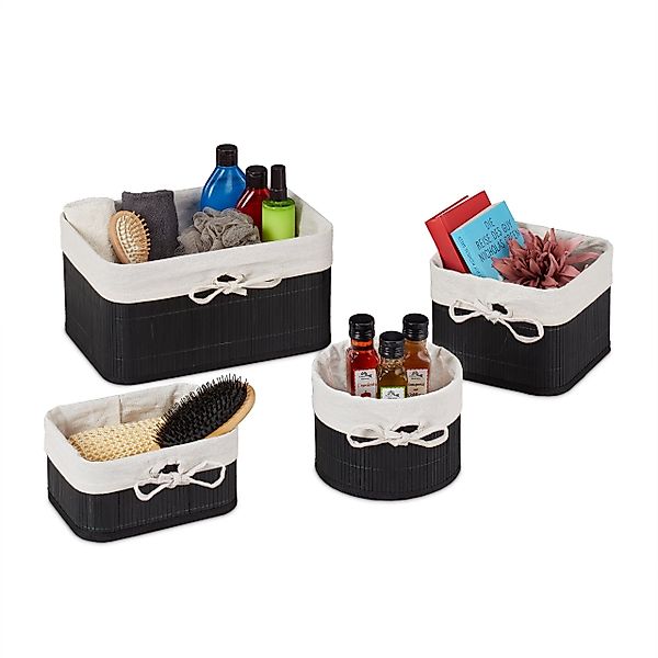 relaxdays Aufbewahrungskorb Aufbewahrungskörbe 4er Set Bambus günstig online kaufen