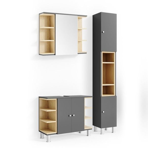 Vicco Badmöbel-Set Aquis, Anthrazit/Sonoma, 3 Teile, günstig online kaufen