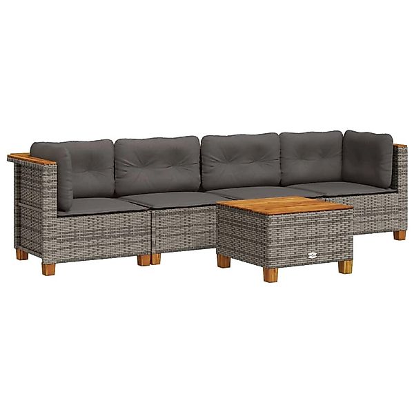 vidaXL 5-Tlg Garten-Sofagarnitur mit Kissen Grau Poly Rattan 3261726 günstig online kaufen