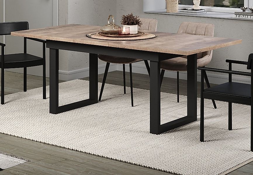 Furn.Design Esstisch Syncro (in Eiche Tabak und schwarz, ausziehbar 160 - 2 günstig online kaufen
