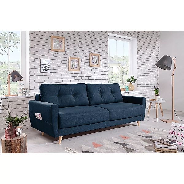 home24 Mørteens Sofa Sola 3-Sitzer Jeansblau Webstoff 215x90x90 cm günstig online kaufen