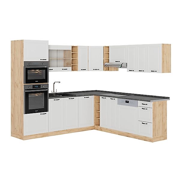 Vicco R-Line Eckküche Weiß Landhaus/Goldkraft Eiche 237 x 247 cm AP Anthraz günstig online kaufen