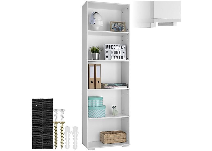 tectake Bücherregal Lexi, Holzregal Lexi 1-tlg., bodenschonende Kunststofff günstig online kaufen