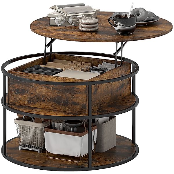 HOMCOM Couchtisch Rund Höhenverstellbar Ø80 cm Wohnzimmertisch mit Ablagefl günstig online kaufen