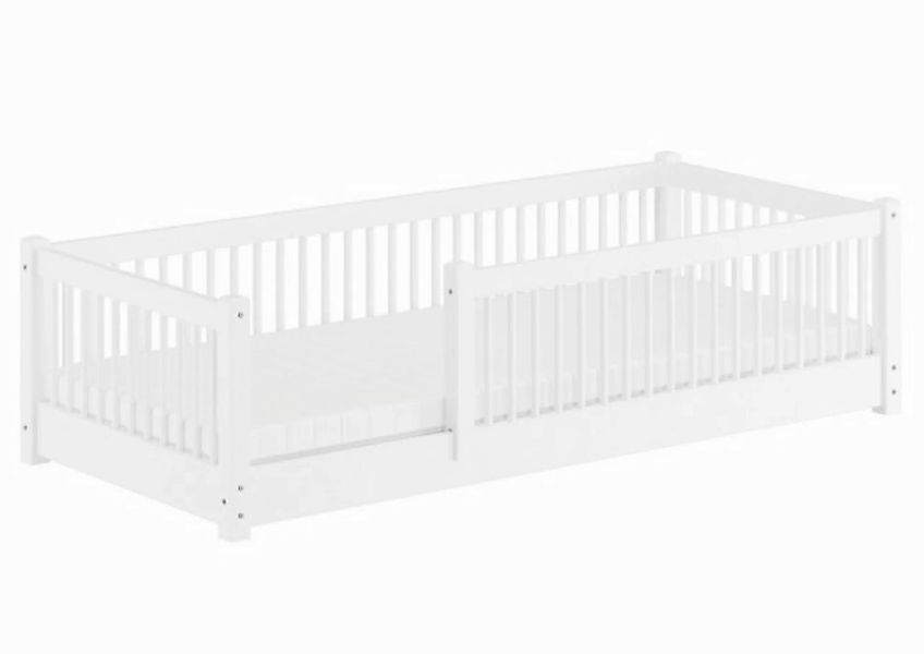 ERST-HOLZ Bett Weißes niedriges Holz-Gitterbett 90x200 Kinderbett Kiefer Ma günstig online kaufen