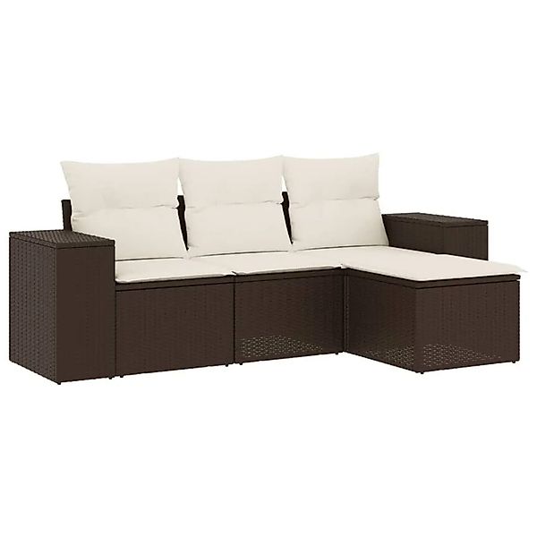 vidaXL 4-Tlg Garten-Sofagarnitur mit Kissen Braun Poly Rattan 3222472 günstig online kaufen