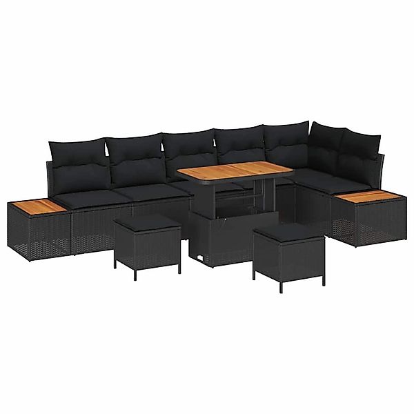 vidaXL 9-Teiliges Garten-Sofaset mit Kissen in Schwarz aus Poly Rattan und günstig online kaufen