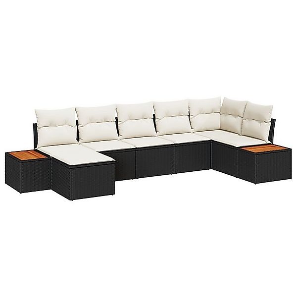 vidaXL Loungesofa 7-teiliges Garten-Sofa-Set mit Kissen in Schwarz Poly Rat günstig online kaufen