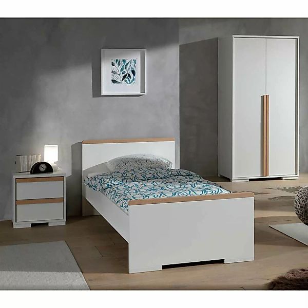 Jugendzimmermöbel Set in Weiß und Buche modern (dreiteilig) günstig online kaufen