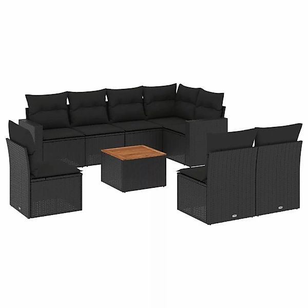 vidaXL 9-Tlg Garten-Sofagarnitur mit Kissen Schwarz Poly Rattan 3256489 günstig online kaufen