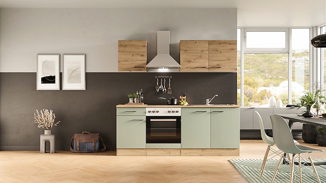 Flex-Well Exclusiv Küche 1601-036 Cara 210 cm Schilfgrün matt - Artisan Eic günstig online kaufen