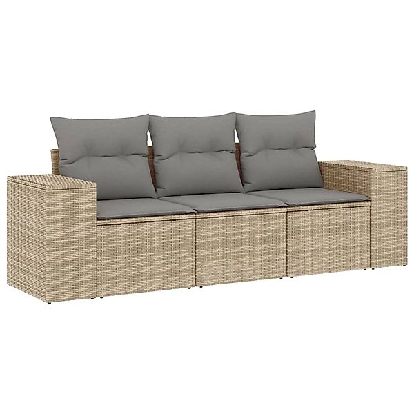vidaXL 3-Tlg Garten-Sofagarnitur mit Kissen Beige Poly Rattan 3254596 günstig online kaufen