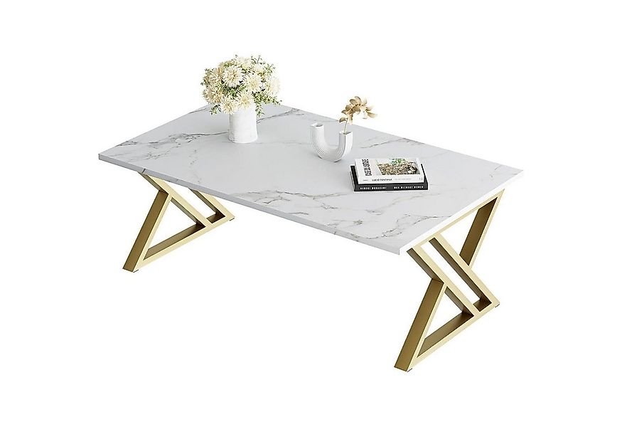 LuxusKollektion Couchtisch Couchtisch Holz Marmor Weiß Gold 100x48x55 cm St günstig online kaufen