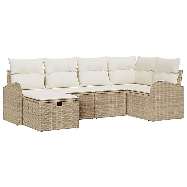 vidaXL Garten-Sofa-Set mit Kissen mit Speicher 6-Tlg Beige Poly Rattan 3360 günstig online kaufen