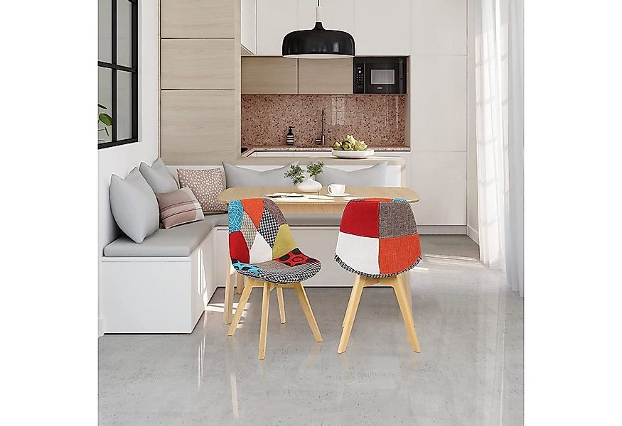 Woltu 4-Fußstuhl (2 St), Patchwork Stühle, Leinen Stoff Holzbeine günstig online kaufen