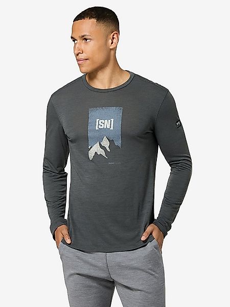 SUPER.NATURAL Langarmshirt für Herren, Merino 2 PITCH front Berg Motiv günstig online kaufen