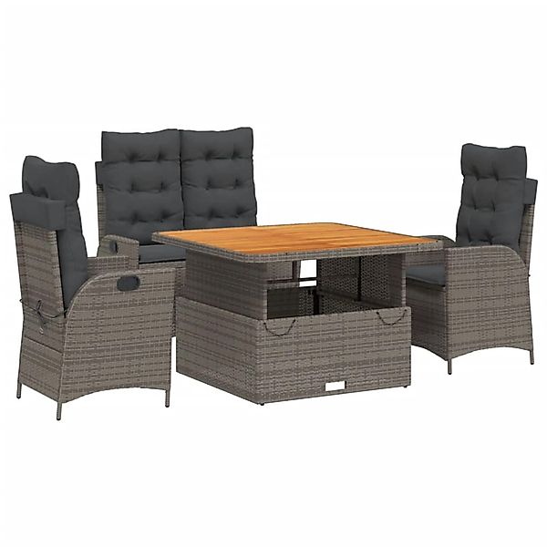 vidaXL 4-Tlg Garten-Essgruppe mit Kissen Grau Poly Rattan 3277464 günstig online kaufen