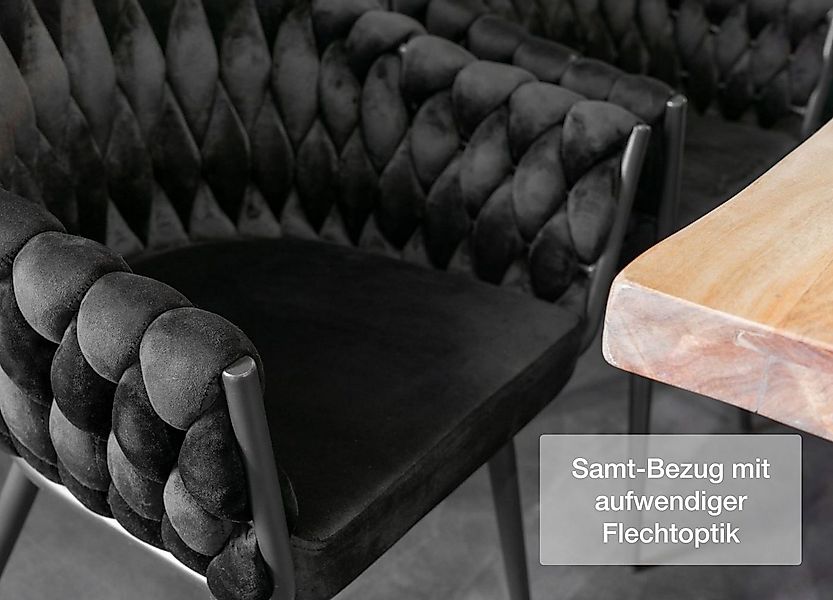 LC Home Esszimmerstuhl »Remy« Flechtoptik Samt schwarz Armlehnstuhl Designe günstig online kaufen