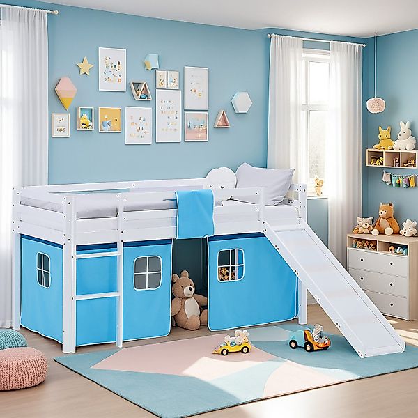Homestyle4u Hochbett 90x200 Vorhang Kinderbett Holz günstig online kaufen