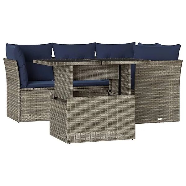 vidaXL 5-Tlg Gartensofa-Set mit Kissen Grau Polyrattan 3266561 günstig online kaufen