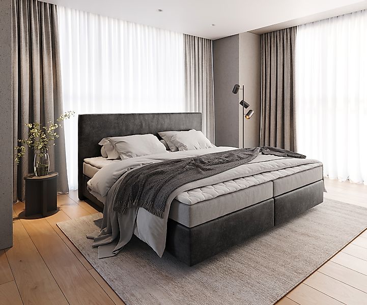 Boxspringbett Dream-Well Mikrofaser Anthrazit Vintage 200x200 cm Bonell-Mat günstig online kaufen