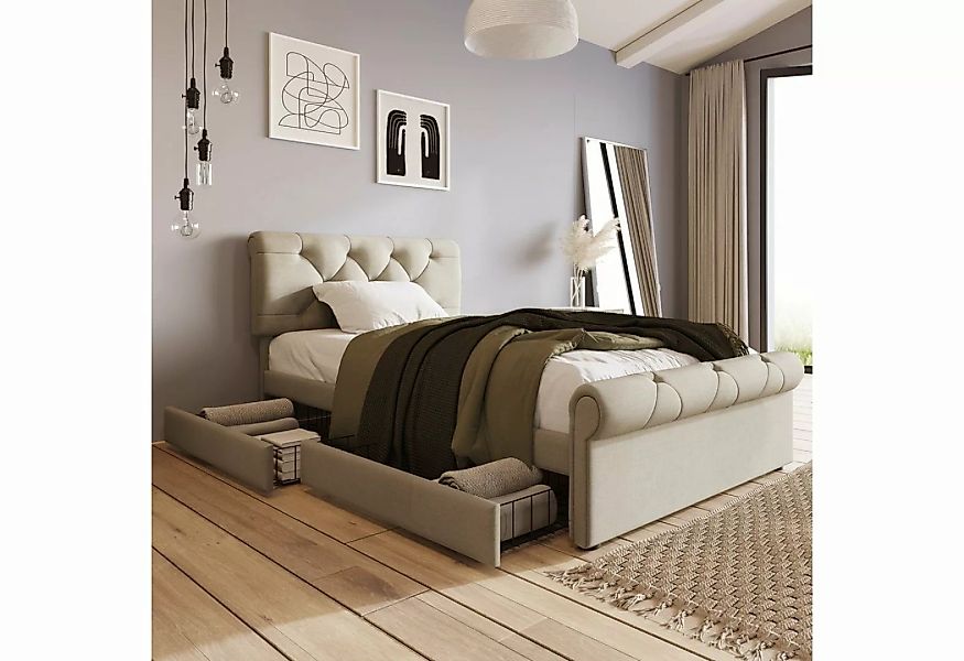 SOFTWEARY Polsterbett (Einzelbett mit Lattenrost und 2 Schubladen, 90x200 c günstig online kaufen