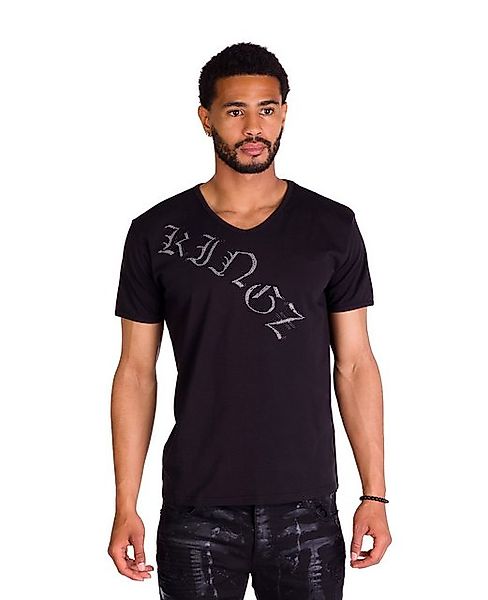 KINGZ T-Shirt Herren Strass Totenkopf T-Shirt mit Strass Schwarz XXL günstig online kaufen