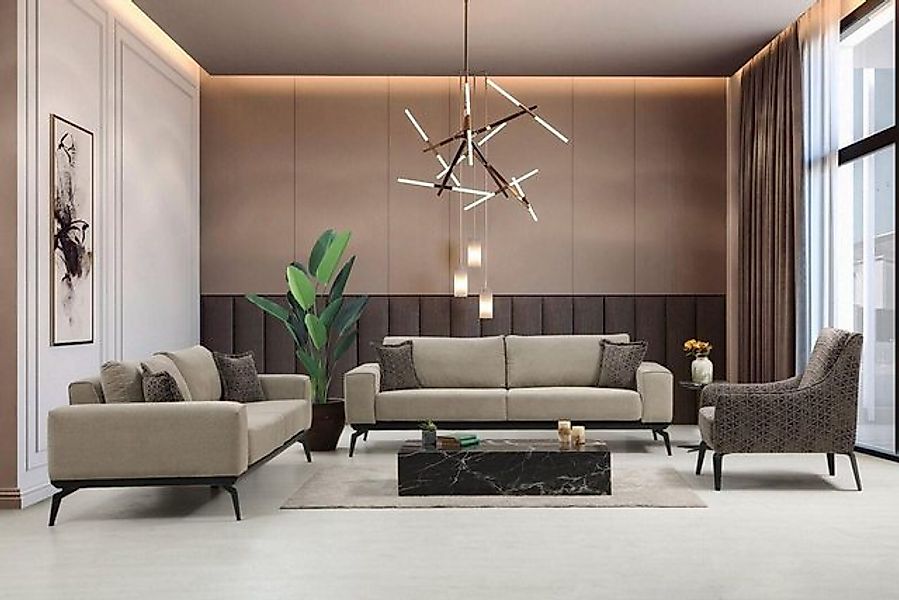 JVmoebel Sofa Beige Stoffsofas Komplette Garnitur Dreisitzer Polstersofas L günstig online kaufen