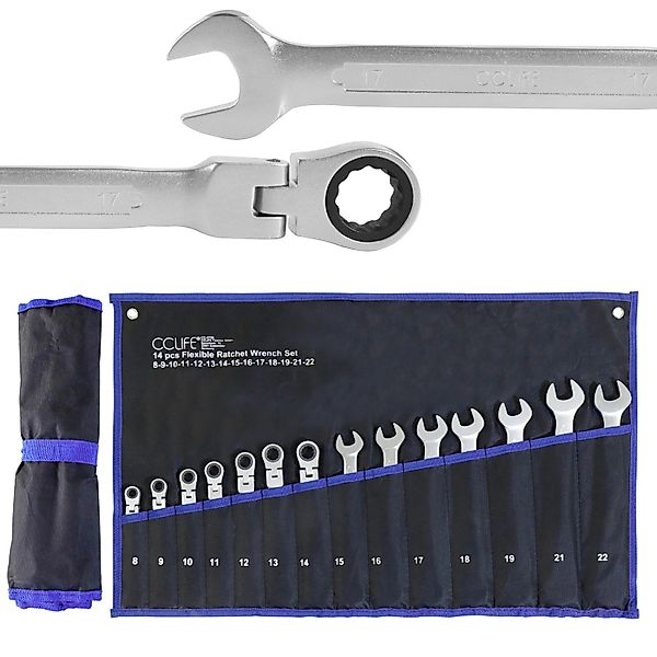 CCLIFE 14tlg Gelenk Ratschenschlüssel Set 8-22mm Cr-V  72Zähnen günstig online kaufen